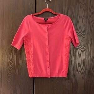 Talbot’s Pima cotton short sleeved dark rose colored sweater with crochet. S